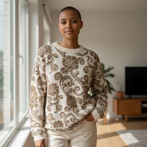 Alfred Dunner Cream and Gold Woman's Sweater Small